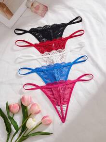SHEIN 5pcs/Set Lace Thong Panties For Women - Multicolor - View 2