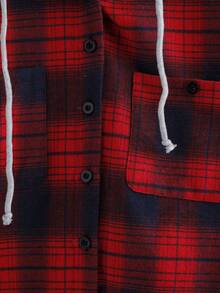 GlowEve Casual Plaid Patchwork Hooded Shirt, Autumn, Christmas - Red - View 4