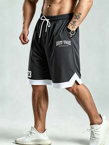 Gym Rark Pantalones cortos deportivos para hombre con estampado de letras, cintura con cordón y bolsillos, para gimnasio - Gris Oscuro - Ver 1