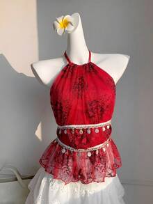 Comfortcana Women's Vacation Style Floral Lace Ruffle Strap Tank Top - Multicolor - View 6