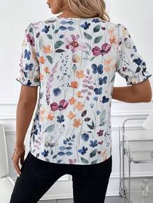 SHEIN Clasi 女士花瓣袖波点撞色滚边荷叶领优雅衬衫 - 彩色 - 查看 2