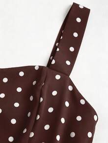 Sweetra French Square Neck Polka Dot Waist Maxi Dress - Brown - View 4