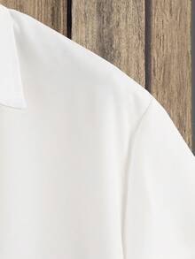 Genlund 2pcs Men's Solid Color Short Sleeve Shirt & Shorts Set, Fashion Suitable For Summer Men Clothes Set Summer, Cozy Outfits, Holiday - White - View 3