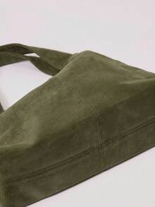 MUSERA Tas Bahu Longgar Suede Imitasi, Tas Suede Modis Terbaru untuk Wanita, Sangat Cocok Dipadukan dengan Pakaian Musim Gugur Wanita - Hijau - View 4