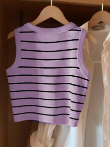 GlowEve Women's Striped Crew Neck Casual Versatile Daily Wear Top - Mauve Purple - View 5