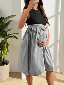 GentleRue Maternity 孕妇无袖条纹蝴蝶结连衣裙 - 黑與白 - 查看 4
