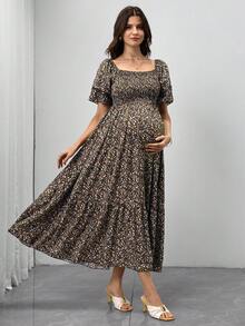 SHEIN Maternity Dresses Holiday Red Polka Summer Boho Baby Shower Office - Black - View 5