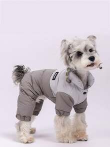 Pet Winter Jumpsuit – Purple Patchwork Design, Four-Leg Full Body Warm Coat For Small Dogs, Comfortable Thickened & Fashionable Winter Outfit - Grey - View 2