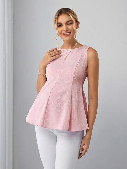 SHEIN ملابس علوية حمل صيفية جديدة بتصميم ياقة مستديرة وظهر مفتوح من نسيج جاكار