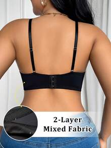 DesireSculpt Women's Plus Size Black Flower Lace Scallop Splice Hollow Demi Bra,Comfortable Soft Cup Anti-Sagging Minimizer Underwire Instantlift Support Bra - Black - View 2
