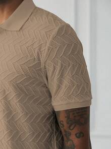 HUEFORM Men's Short Sleeve Textured Fabric Polo Shirt, Suitable For Outings, Gatherings, And Vacations - Brown - View 4