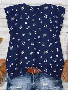 EMERY ROSE Women's Ditsy Floral Casual Shirt, Suitable For Summer,Casual - Blue - View 2
