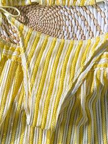 Swim Vcay 3pcs/Set Bohemian Style Crochet Fabric Drawstring Swimwear Cover Up Bikini Set - Yellow - View 4