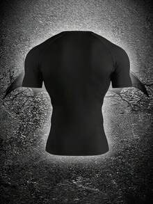 BATMAN X SHEIN RISE LYT Men's Minimalist Printed Round Neck Short Sleeve Sports T-Shirt, Gym - Black - View 2