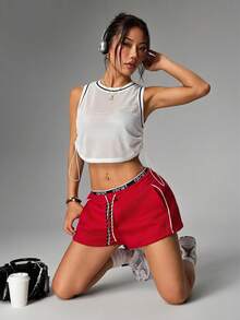 Dewbera Dewbera 女士网眼条纹撞色抽绳短款运动背心 - 白色 - 查看 5