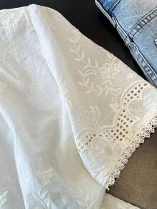 Resyla Countryside Style Embroidered Hollow Lace-Up Short Sleeve Cropped Blouse For Women - White - View 3