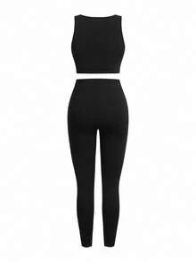 SHEIN Sports 不对称下摆吊带背心 + 黑色圆领背心 + 撞色裤子 3 件套运动服套装 健身装备、运动服、粉色健身服、女士运动套装 - 玫紅色 - 查看 9
