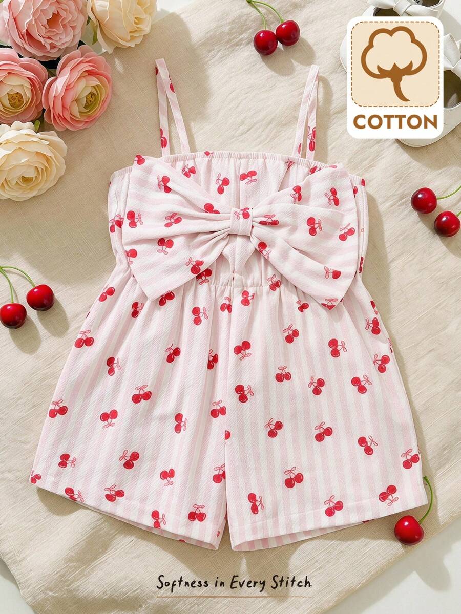 Cozy Pixies 女婴/幼儿可爱水果卡通条纹印花连体衣,休闲简约,甜美可爱,适合生日派对、宴会、演出、婚礼、洗礼、开幕式、日常穿着、上学、户外活动以及秋冬季节。 - 彩色 - 查看 1