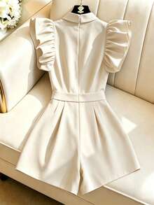 GlowEve Elegant Commuting Stylish Chic Cap Sleeve Collared Jumpsuit For Women, Spring/Summer - Apricot - View 2