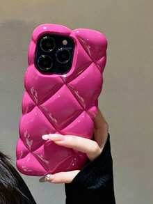 High End Girl Hot Girl Rose Red Diamond Grid Creative Fashion Phone Case Compatible With Apple Phones - Hot Pink - View 8