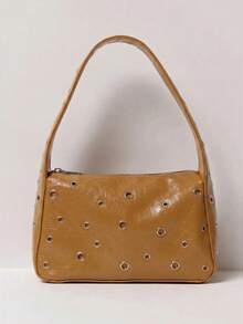 MUSERA Eyelet Studded PU Leather Shoulder Bag - Coffee - View 1
