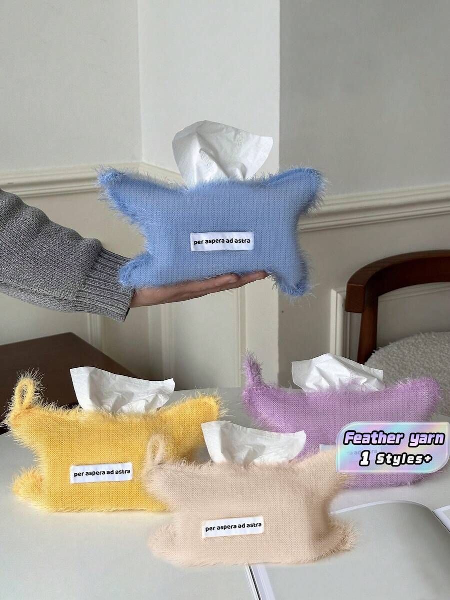 1pc Solid Color Feather Cloth Tissue Bag Home Drawn Paper Tissue Box - Bedhead Storage, Hanging Bag, Hanging Decoration, Tissue Pack, High Quality Non Shedding, Desktop Decoration,Home Decor