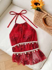 Comfortcana Women's Vacation Style Floral Lace Ruffle Strap Tank Top - Multicolor - View 5