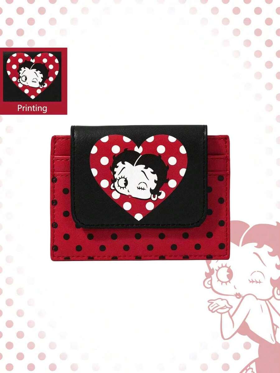 Betty Boop | ROMWE Betty Boop & ROMWE Cartoon Printed Card Bag, Polka Dot Printed Portable Storage Card Bag - Big red - View 1