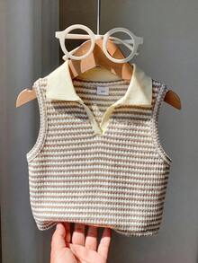 SHEIN 青少年女孩可愛條紋針織無袖 Polo 衫，適合夏季多用途穿搭 - 彩色 - 查看 5