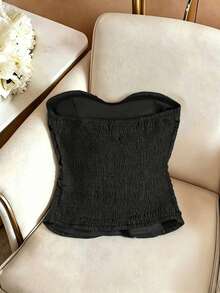 Top de mujer elegante con efecto de mezclilla, decoración de botones y drapeado - Negro - Ver 6