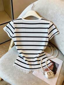 Qadelle Áo khoác cardigan ren kẻ sọc đen kiểu dáng thường ngày bán chạy nhất mới - Nhiều màu - Xem 5