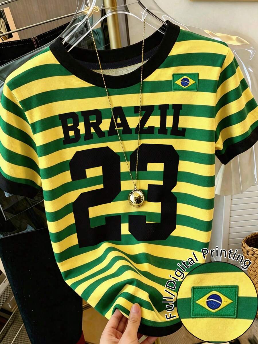 EMERY ROSE Áo thun cổ tròn dáng rộng in họa tiết 23 kiểu dáng dành cho người hâm mộ bóng đá World Cup Brazil. - Nhiều màu - Xem 1
