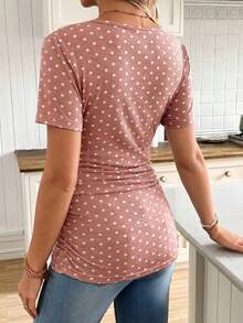 SHEIN Casual Elegant Tie Bow Polka Dot Print Maternity T-Shirt - Baby Pink - View 2