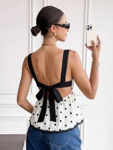Serisse Women's Polka Dot Patchwork Casual Versatile Daily Wear Top,Summer Top - Multicolor - View 9