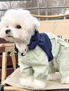 小型及中型犬猫雨衣 - 全天候防水、防尘、防紫外线（晴天/雨天）四脚宠物撞色轻便外套 | TPU防水透气面料，反光条提升夜间安全，便捷纽扣设计，弹性袖口和裆部，可调节颈/背带 | 卡其色/浅绿色/紫色宠物防风衣 - 彩色 - 查看 19