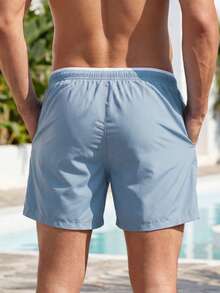 Manfinity KASUA Swim Trunks For Men Aqua Blue,Summer,Casual,Beach,Holiday Drawstring Waist Security Pockets Lightweight 4-Way Stretch Lined Solid Color Beach Shorts - Baby Blue - View 2