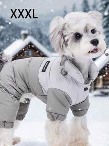 Pet Winter Jumpsuit – Purple Patchwork Design, Four-Leg Full Body Warm Coat For Small Dogs, Comfortable Thickened & Fashionable Winter Outfit - Grey - View 9