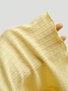 GlowEve Women's Knitted Striped Floral Jacquard Elastic Scoop Neck Twist Front Split Shoulder Short Sleeve Backless Casual Daily Versatile T-Shirt, Summer - Yellow - View 5