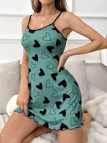 Miss Vinta Heart Print Women's Camisole Nightgown - Multicolor - View 6