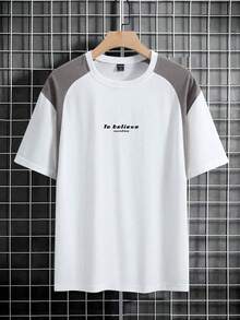 Manfinity Hypemode Kaos Lengan Pendek Kasual Pria dengan Desain Blok Warna, Kaos Musim Panas Pria - MultiWarna - View 4