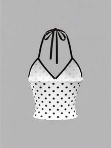 SHEIN ICON 女士Y2K夏季撞色樱桃印花露背吊带可爱背心 - 白色 - 查看 2