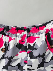 SHEIN 两件套少女夏季撞色魅力少女风+实用时尚+街头风穿搭，星形图案圆领背心和迷彩印花长裤套装 - 彩色 - 查看 10