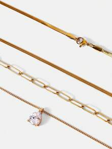 MOTF PREMIUM PRE18K GOLD PLATED THREE-PIECE WATER DROP GEM PENDANT WATERPROOF NECKLACE - Gold 1 - View 8