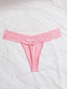 Snug Zone 5pcs/Set Lace Waistband Women's Thong Panties - Multicolor - View 5