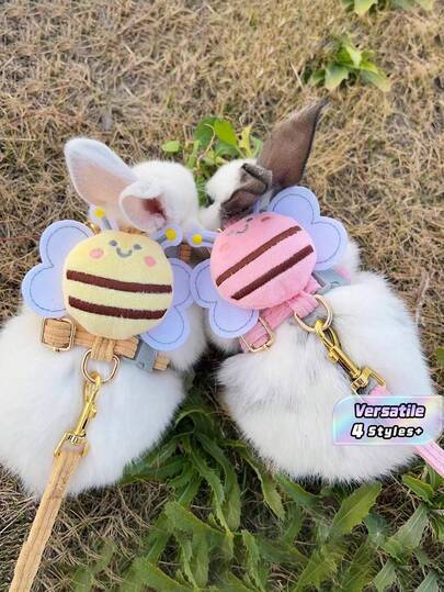 Adjustable Escape-Proof Rabbit/Cat/Dog Leash Set, Cute Bunny Bee Design, Suitable For Walking, Running, Hiking, Camping, Outdoor, Photo Shooting
