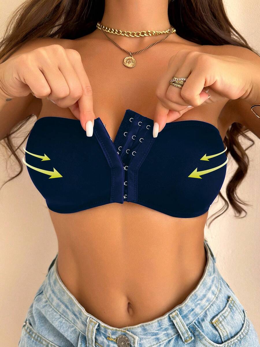 Women's Front Hook Uplift Padded Bra - Navy Blue - View 1
