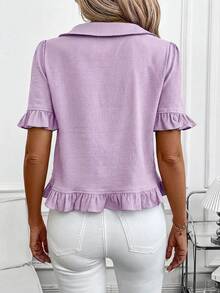 SHEIN Clasi 女款素色前扣短袖休閒上衣，日常穿搭，外出上衣，夏季女裝套裝 - 淡紫色 - 查看 2