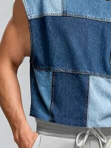 Manfinity Dauomo Summer Casual Sleeveless Top, Men's Breathable Tank Top, Denim Print Pattern Design, Stylish, Suitable For Daily Wear, Outdoor, Sports - Multicolor - View 3