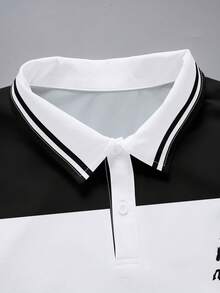Manfinity Dauomo 男士條紋印花 Polo 衫，休閒商務通勤戶外穿搭 - 彩色 - 查看 4