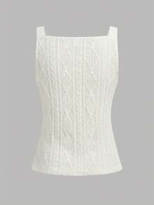 SHEIN Teen Girl/Teen Girls Textured Knit Sleeveless Shirt, Apricot - Apricot - View 2